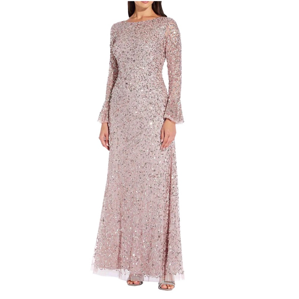 Adrianna Papell Pink Beaded Gown